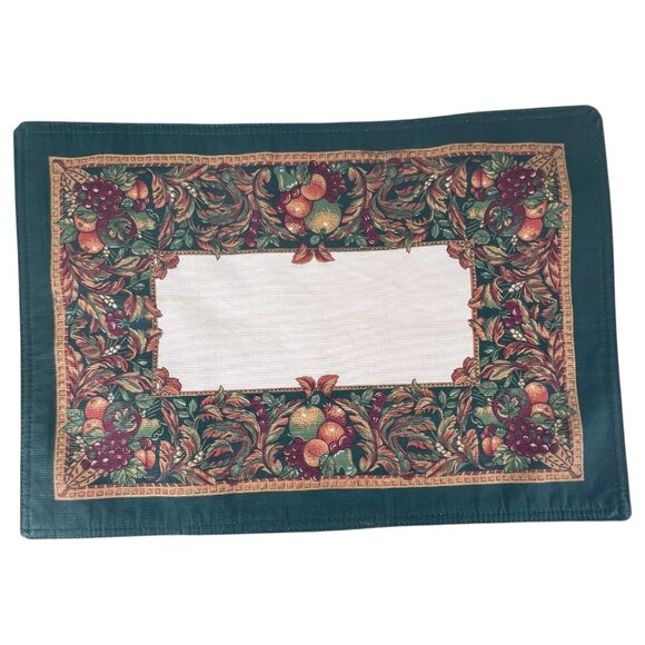 Set Of 4 Thanksgiving Fruit & Vine Placemats Green Border 18" x 13" Table Mats - Picture 9 of 9